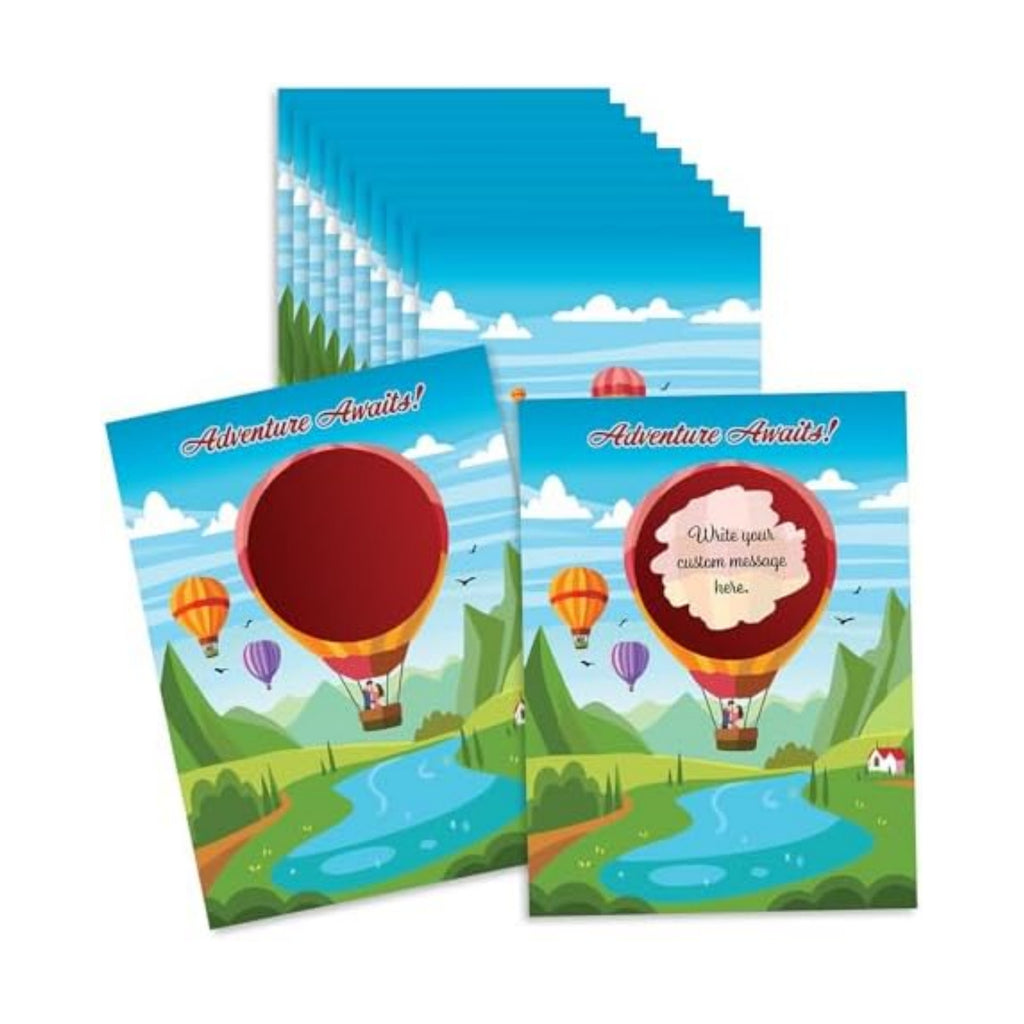 Make Your Own DIY Scratch Off Cards 20 Pack 3 in 4 in Note Cards and Stickers Adventure Awaits Hot Air Balloon 20 pack