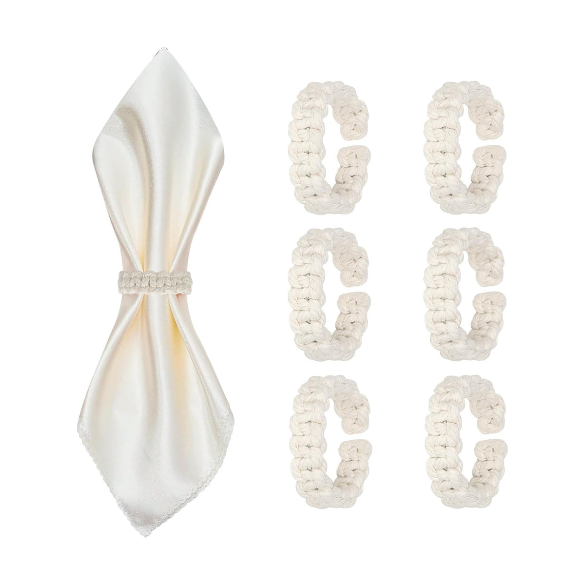 Meplait Napkin Rings Set of 6, Boho Napkins Holders Ring for Table, White