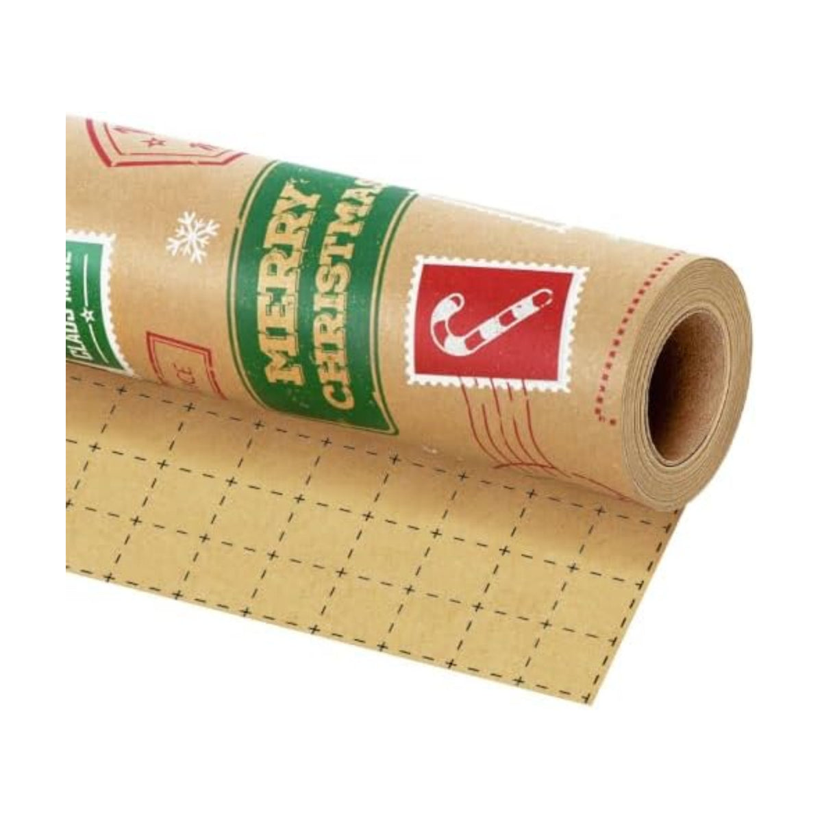 LaRibbons Kraft Christmas Wrapping Paper, Vintage Xmas Postmark Stamp