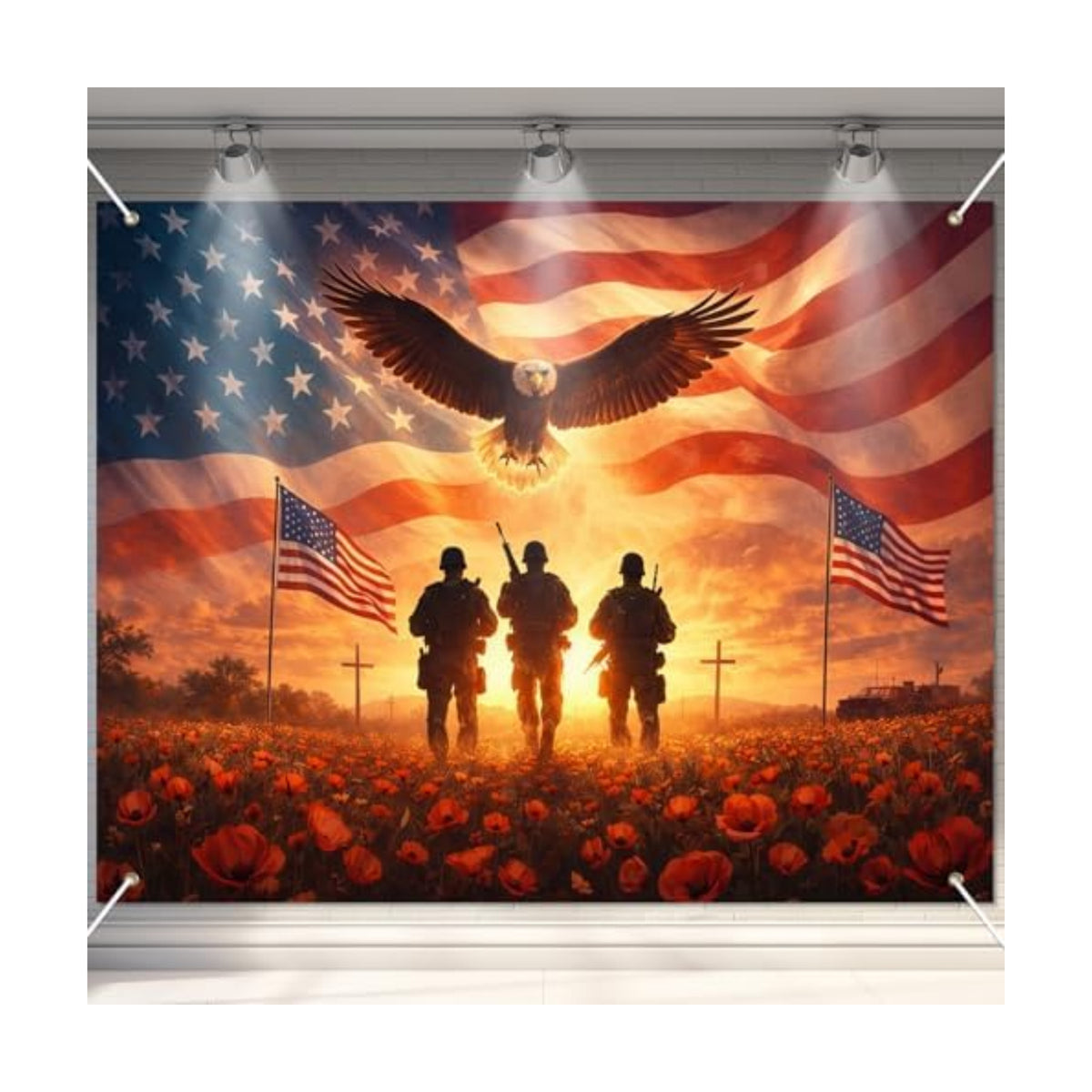 BlissYard Patriotic Backdrop American Flag Eagle 8x6ft