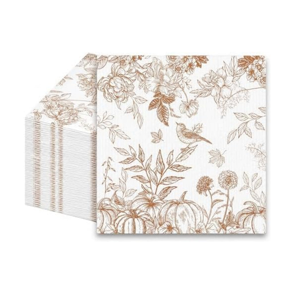 100 Pcs Autumn Floral Disposable Napkins, Elegant Gold Flower Bird Fruit & Japanese Branch Leaf Design Paper Napkins, Absorbent Table Napkins for Home Gathering, Thanksgiving & Fall Celebration