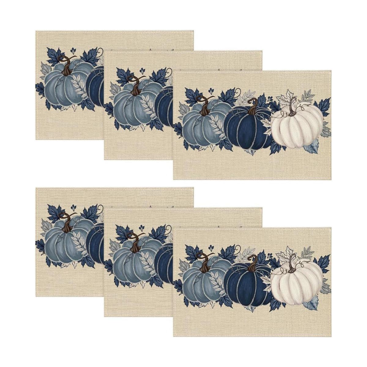 Artoid Mode Navy Blue Pumpkins Fall Placemats Set of 6-12 x 18 Inch