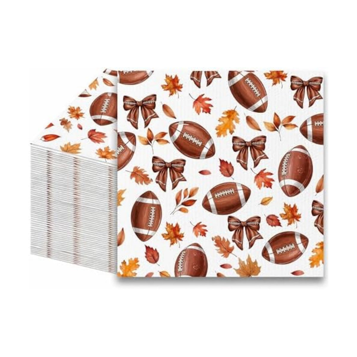 100 Pcs Fall Football Bow Disposable Paper Napkins, 2-Ply Absorbent Decorative Napkins, Autumn Sports Theme Tableware Supplies for Football Game Day, Harvest Thanksgiving Dinner, Holiday Celebrations