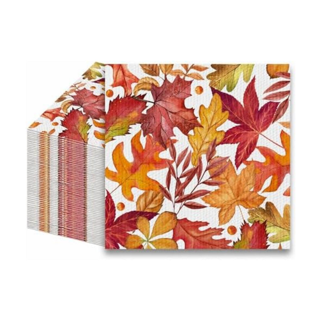 100 Pack Fall Napkins Disposable Folded 10 x 10 Inches Autumn Party Decorations, Maple Leaves Cocktail Napkins for Families Fall Thanksgiving Party Supplies Paper Towel Disposable Towel