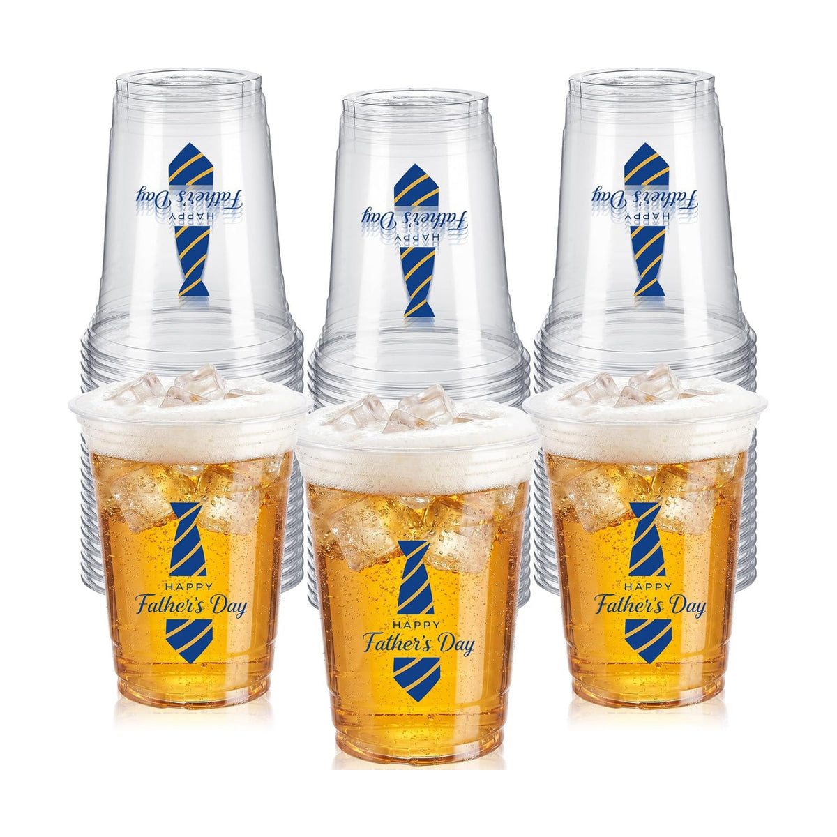 Willinglong 50 Pack Father's Day Plastic Cups 12 oz for Party