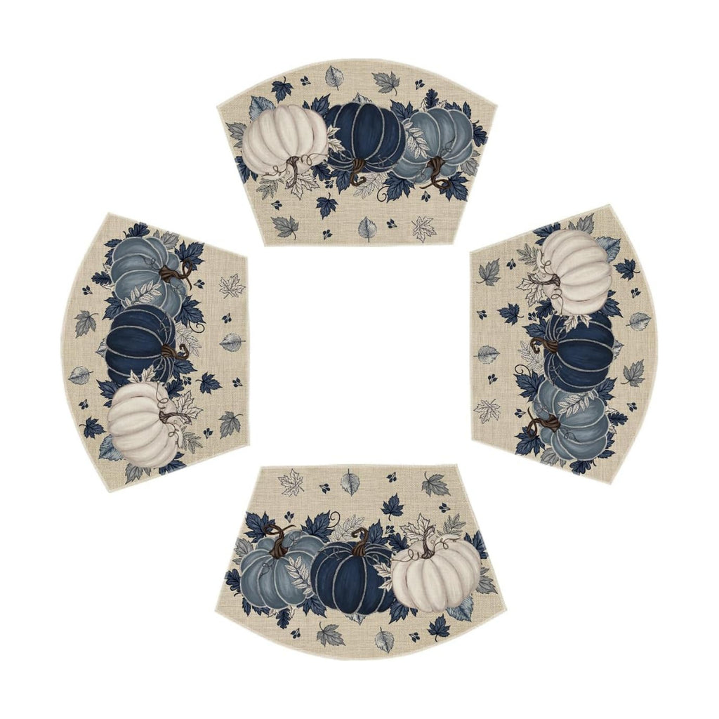 Artoid Mode Navy Blue Pumpkins Fall Wedge Placemats Set of 4-12 x 18 Inch
