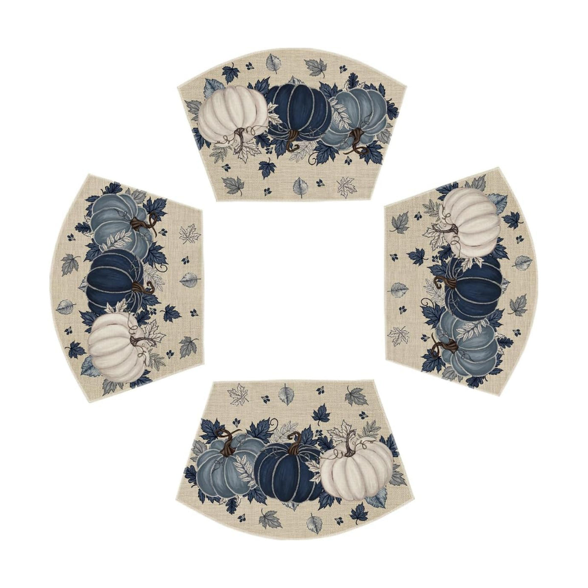 Artoid Mode Navy Blue Pumpkins Fall Wedge Placemats Set of 4-12 x 18 Inch