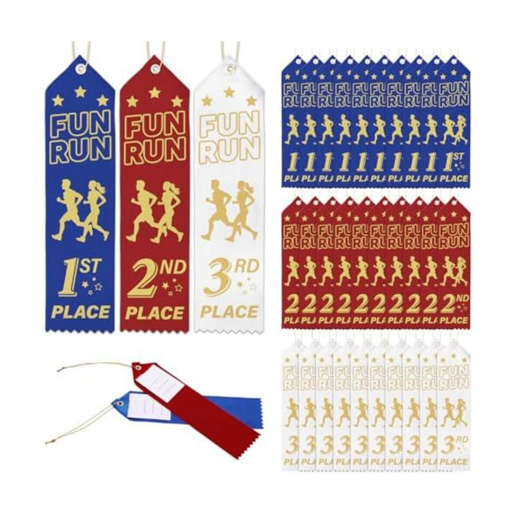 Thiccywoov 90 Pcs Fun Run Ribbons for 1st, 2nd, 3rd Place, 8" x 2" Fun Run Award Ribbons with Event Card and String for Sports Event, Competition Prize Gift, Contest Ornaments