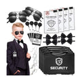 Mepase 28 Pcs Ring Wedding Bearer Security Set Include Ring Bearer Box ID Badge Holder Sunglass Acoustic Earpiece Tube Mission Card with Binder Clip Bow for Kids (4 Pp Suitcase)