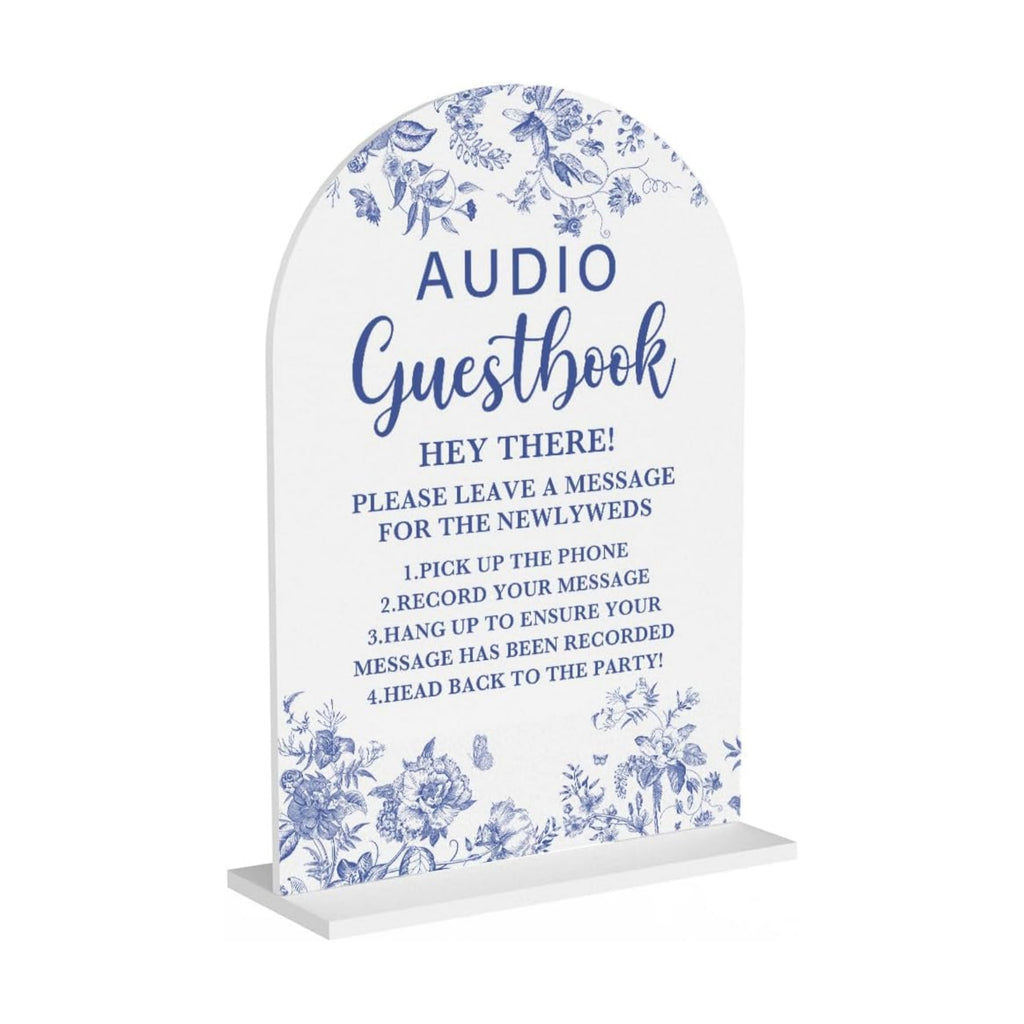Acrylic Wedding Signs, Dusty Blue Wedding Decor, Blue Weddings Decor, Audio Guestbook Sign for Ceremony, White Modern Arch Acrylic Table Top Sign for Weddings Parties Dinners 5x7 Inch