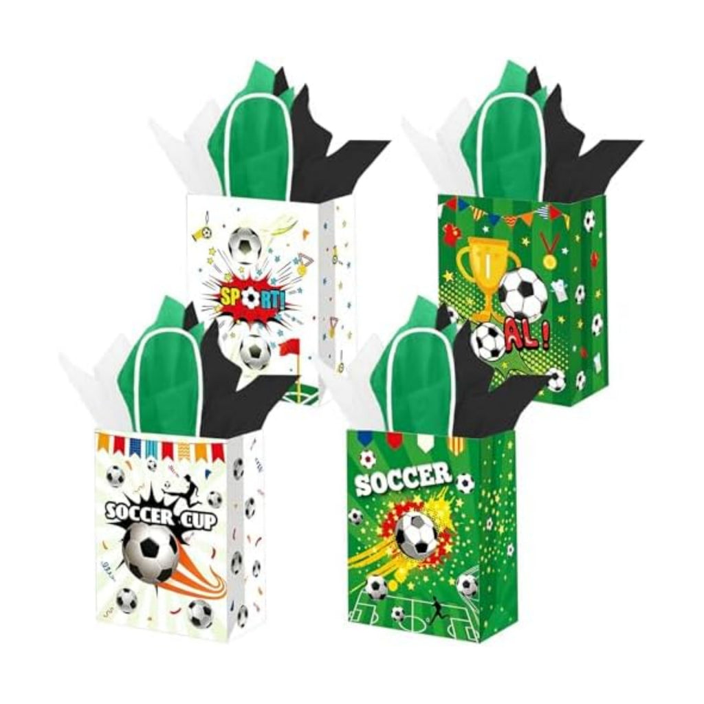 12 Pcs Soccer Goodie Bags with Handles, 2 Styles Soccer Snack Bags for Team, Soccer Snack Gift Bags for Birthday Game Day Sport Themed Party Supplies (8.3 × 6.3 × 3.1 in)