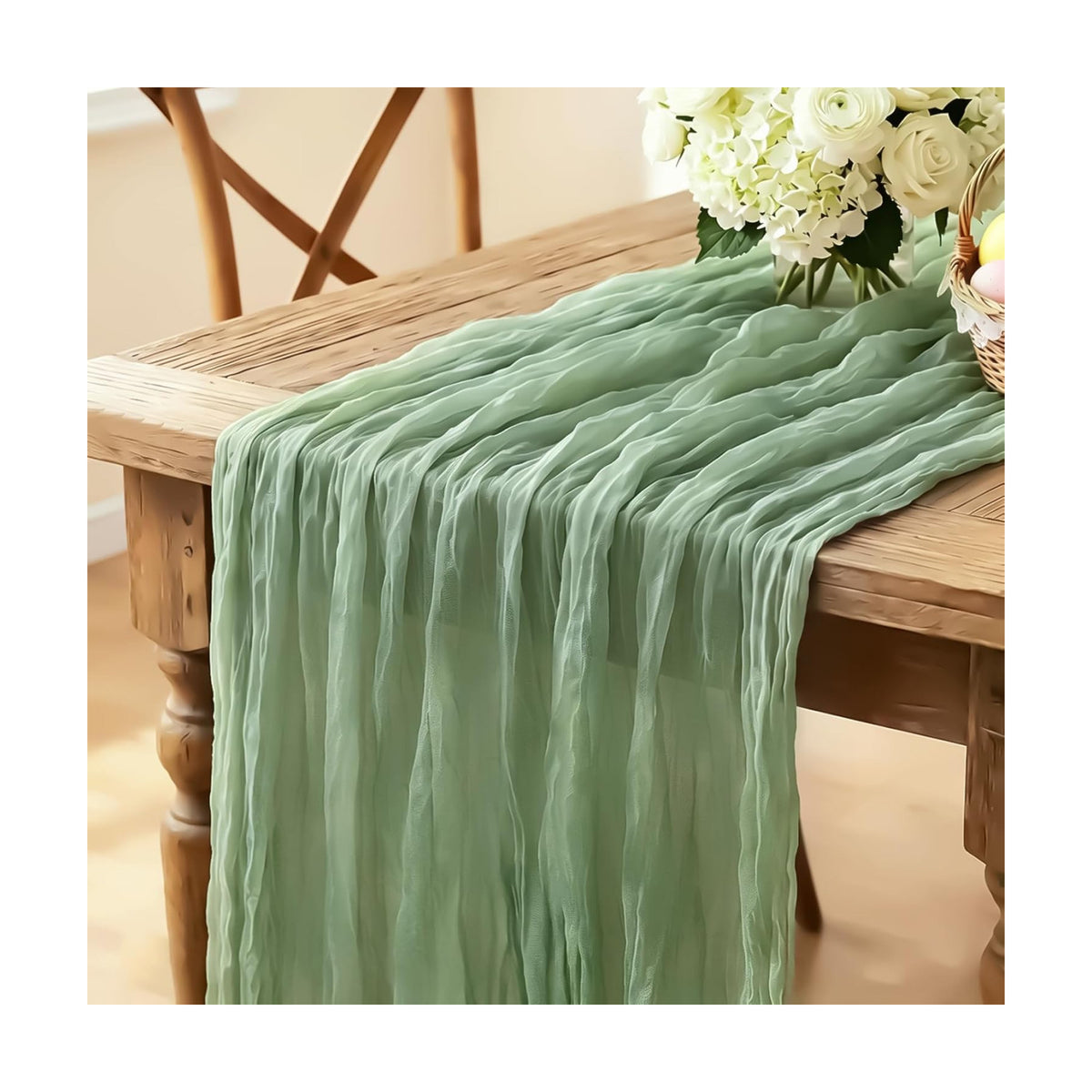 6Pcs Sage Green Cheesecloth Table Runner, 10FT Rustic Green Boho Gauze Table Runner for Spring Easter Woodland Safari Baby Shower Bridal Shower Wedding Tea Party Birthday Decorations