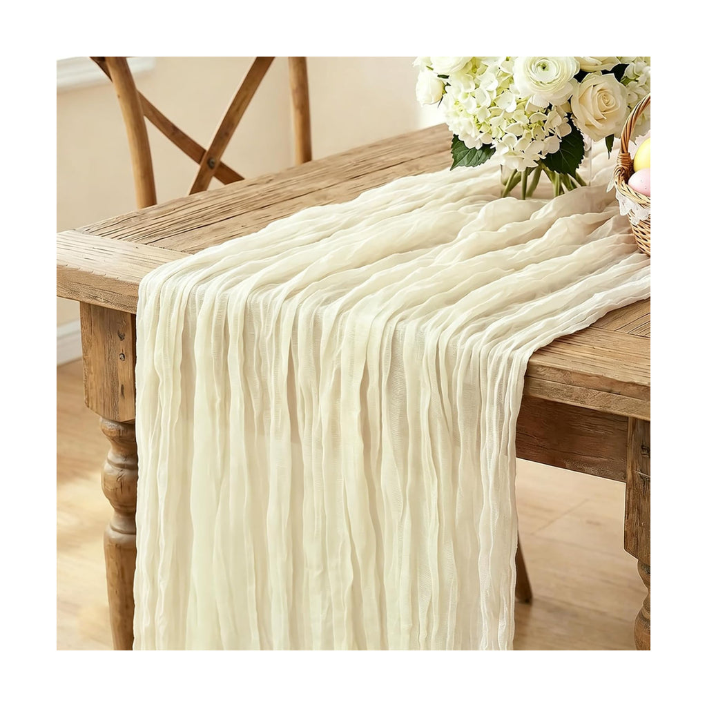 3Pcs Beige Table Runner, 10FT Rustic Cheesecloth Table Runner 35*120inch Boho Beige Runner for Wedding Bridal Shower Baby Shower Table Centerpiece Decorations