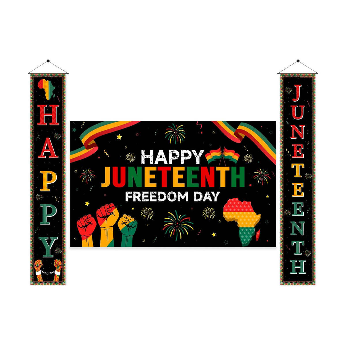 3Pcs Juneteenth Decoration Outdoor Happy Juneteenth Banner, June 19th Independence Day Freedom Day Backdrop, African Afro American Festival Celebration Supplies