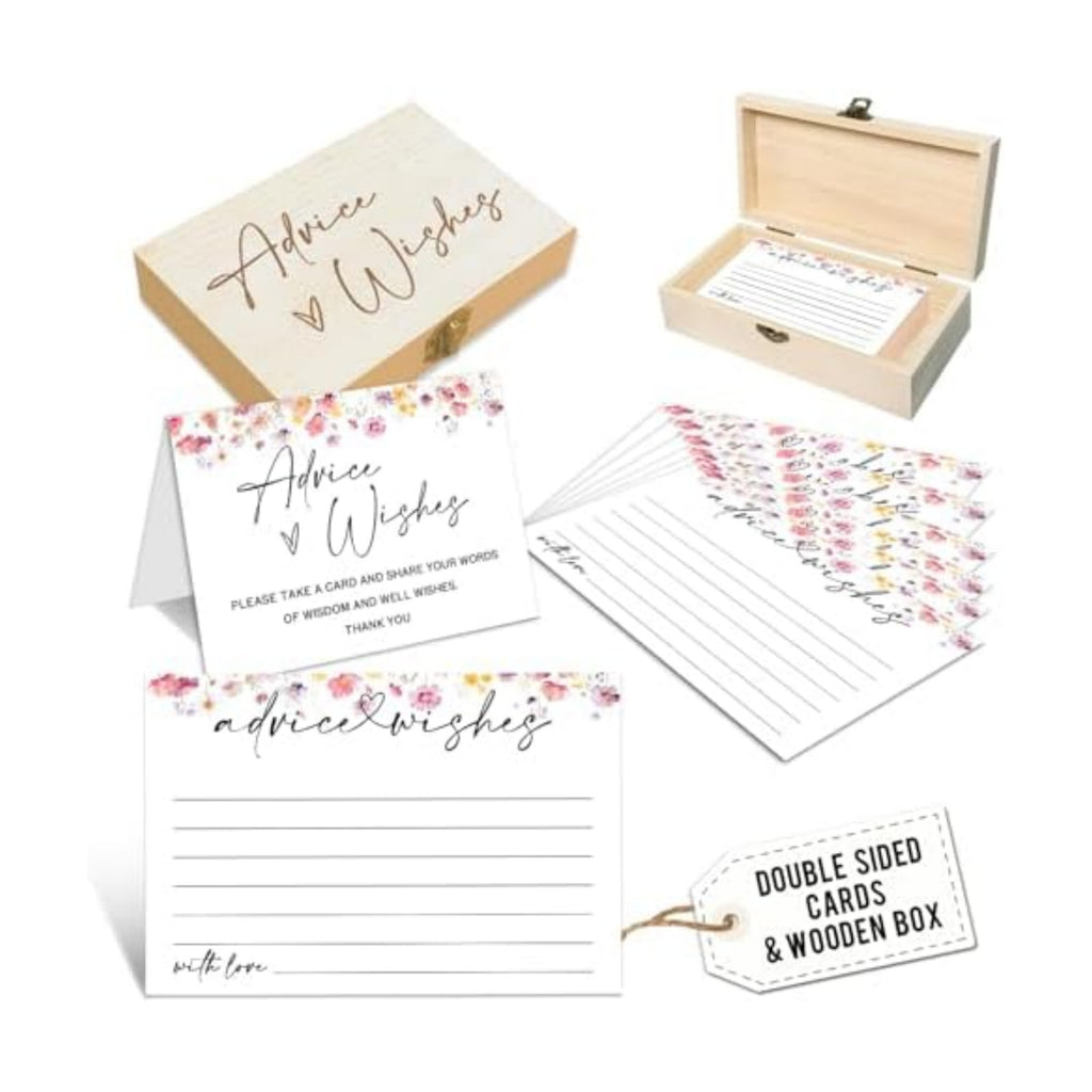 Advice and Wishes Cards Set with Message Notes and Keepsake Options, Guest Book Alternative for Baby Shower, Wedding, Bridal Shower, Graduation and Birthday Celebrations (50, B White, White Color Set)