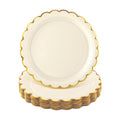 NatNarr 30 Pk Ivory Paper Plates 9" Scalloped Cream Plates with Gold Rim