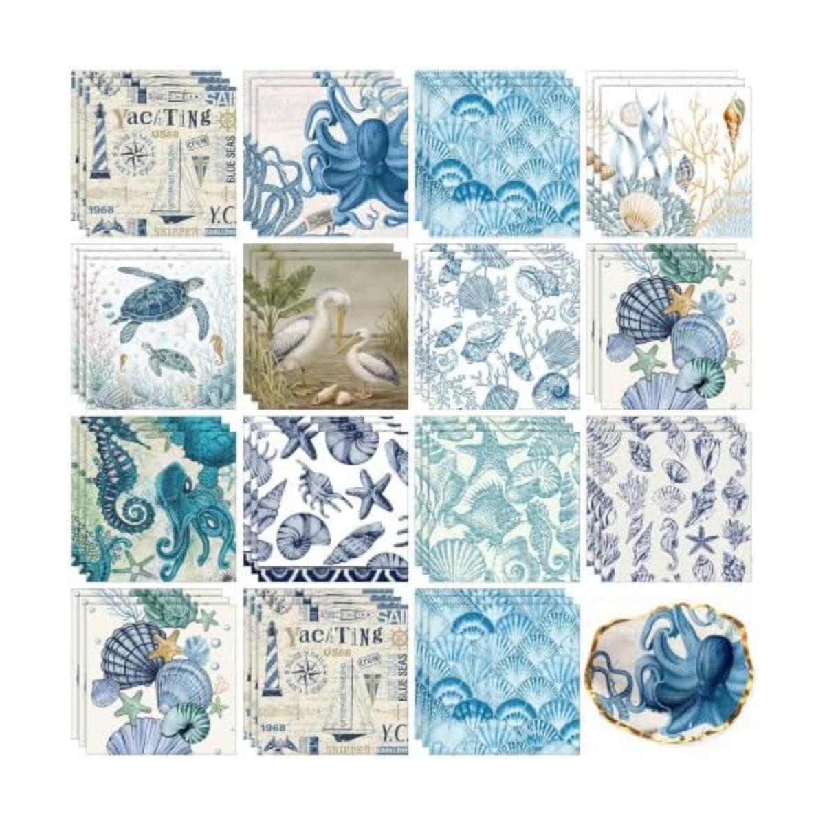 Yexiya 36 Sheet 6 Style Coastal Nautical Paper Napkins for Decoupage