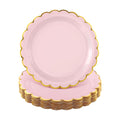 NatNarr 30 Pk Pink Gold Plates 9" Disposable Scalloped Pink Paper Plates