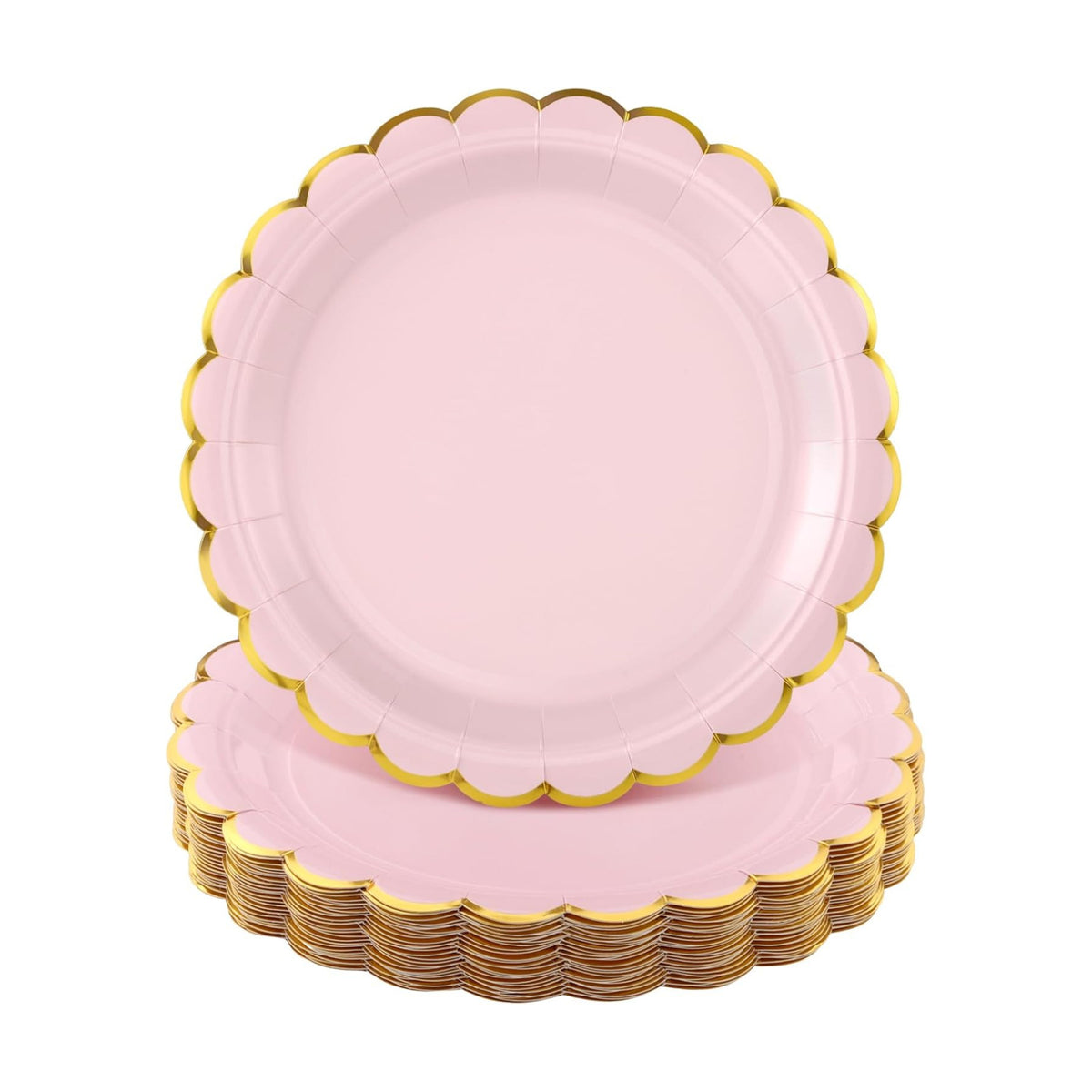 NatNarr 30 Pk Pink Gold Plates 9" Disposable Scalloped Pink Paper Plates