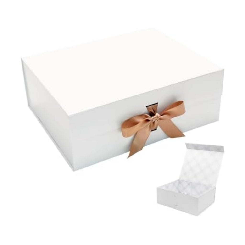 Tekhoho Large Gift Box 13.2x10.6x5in, Premium Present Box with Magnetic Lid and Ribbon for Holidays Wedding Birthday Gift Packaging, Plaid Lining (13.2x10.6x5in-White)