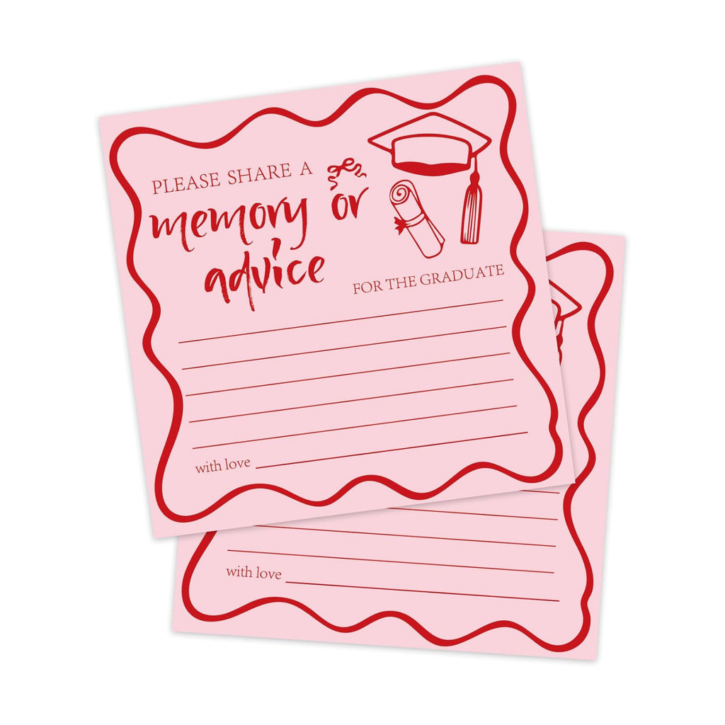 JarThenaAMCS 50Pcs Pink Graduation Memory or Advice Cards Single Sided Congrats Grad Message Card with Cap & Diploma Design for Girls High School College Kindergarten Graduation Party Favor Supplies
