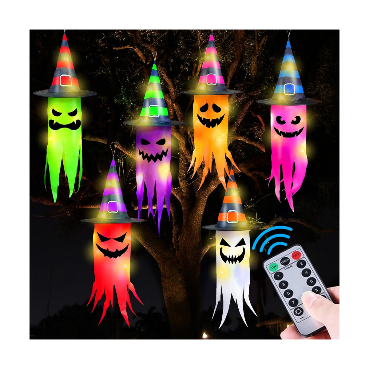 Remote Control 6 PCS Halloween Hanging Ghosts Outdoor Decor with Lights
