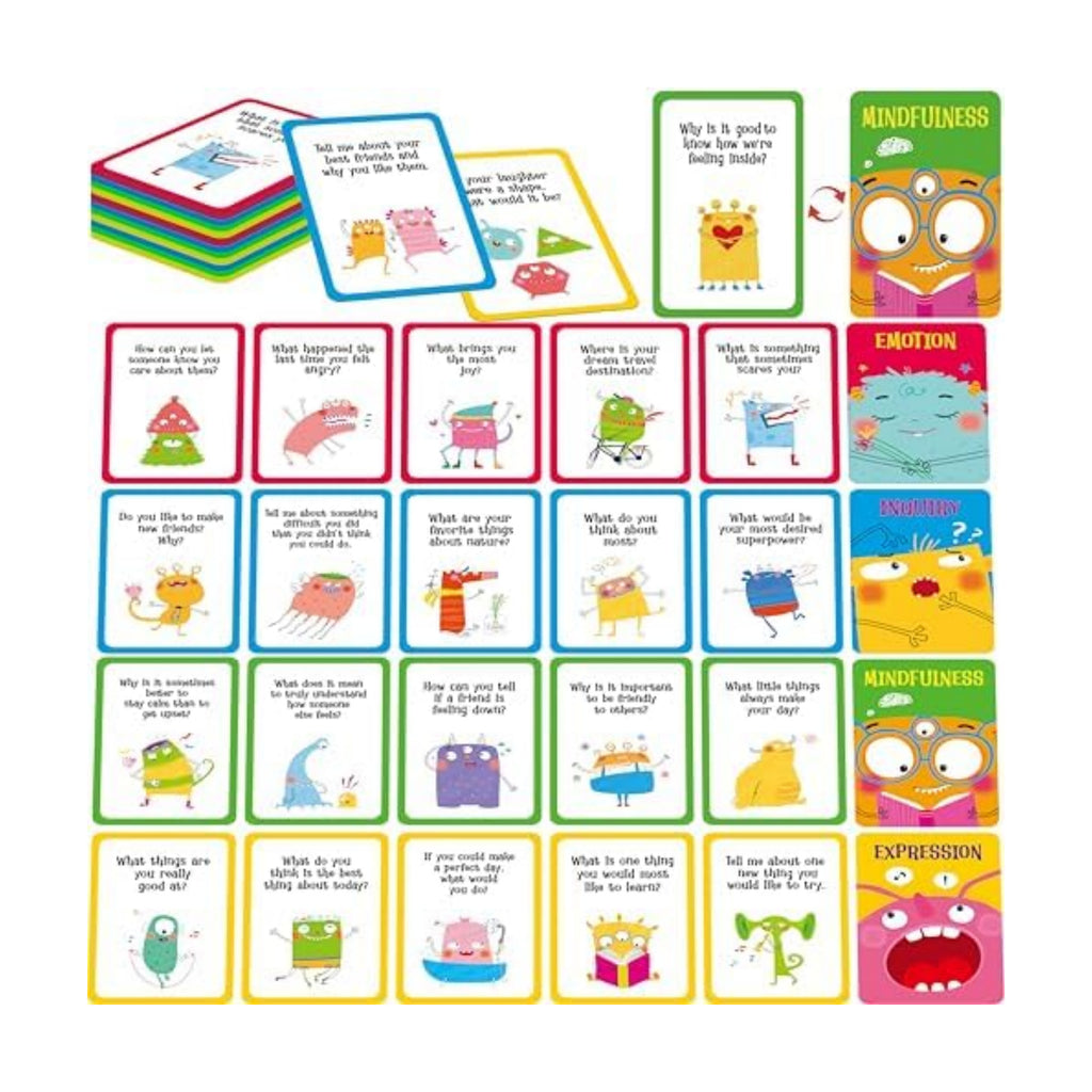 70 Conversation Cards,4 Category Mindful Talk for Students,Authentic & Meaningful Question Cards for Kids,Classroom Activity & Road Trip,Family Gathering-Improve Expression,Communication, Social Skill