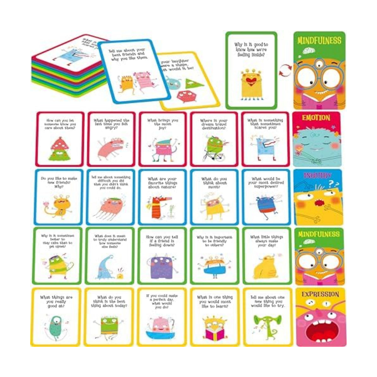 70 Conversation Cards,4 Category Mindful Talk for Students,Authentic & Meaningful Question Cards for Kids,Classroom Activity & Road Trip,Family Gathering-Improve Expression,Communication, Social Skill