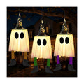JOYIN 23.6'' 3Pcs Halloween Hanging Ghosts Decorations Outdoor, Warm Light Up Ghosts with Witch Hat & Timer, Flying Halloween Decorations for Yard Porch Lawn Party Supplies Tree Decor