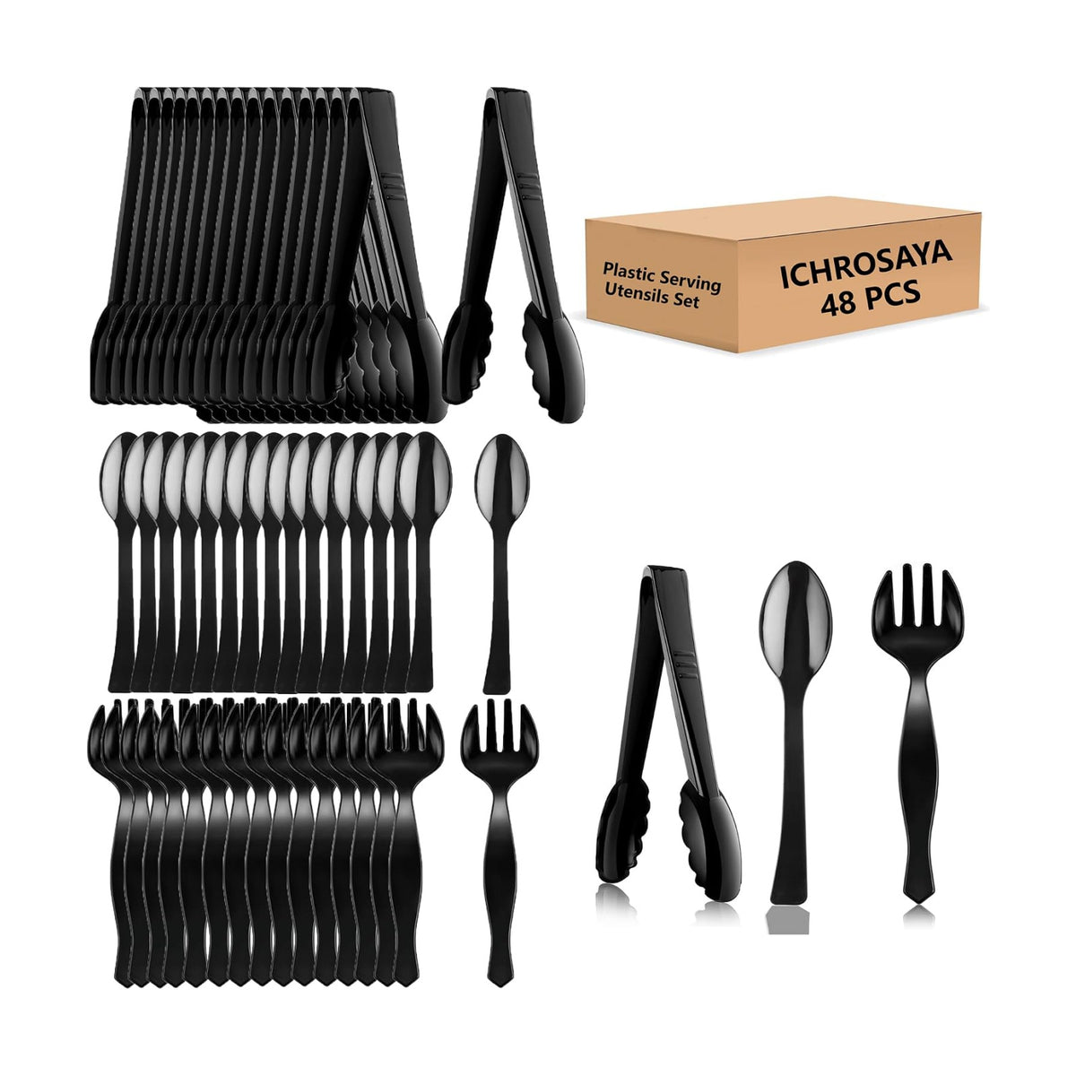 Plastic Serving Utensils, Disposable Tongs Spoons Forks for Food