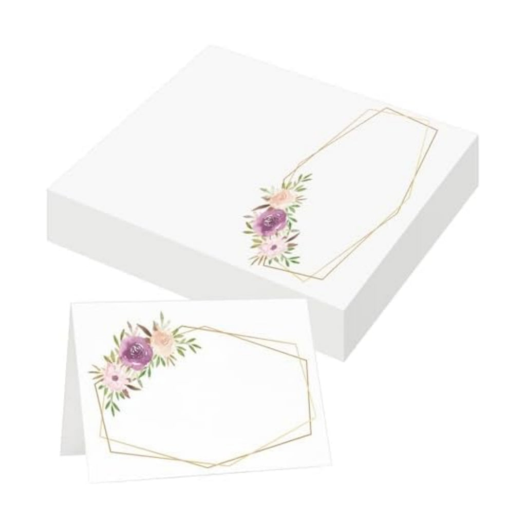 60 Pcs Floral Place Cards for Table Setting, 3.3" x 2" Frosted Tent Name Cards with Pre Folded Line, DIY Blank Seat Cards for Wedding Bridal Shower Thanksgiving Birthday Party Banquet