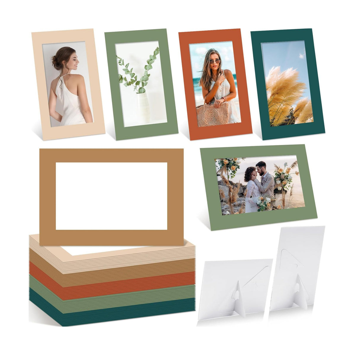 AmazingSpark 50 Pcs Paper Photo Frames 4x6 Bulk with Stands, Boho