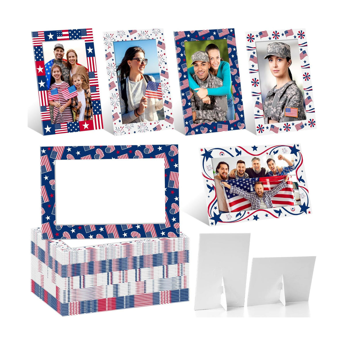 AmazingSpark 50 Pack Patriotic Paper Picture Frames 4x6 Photo Cards