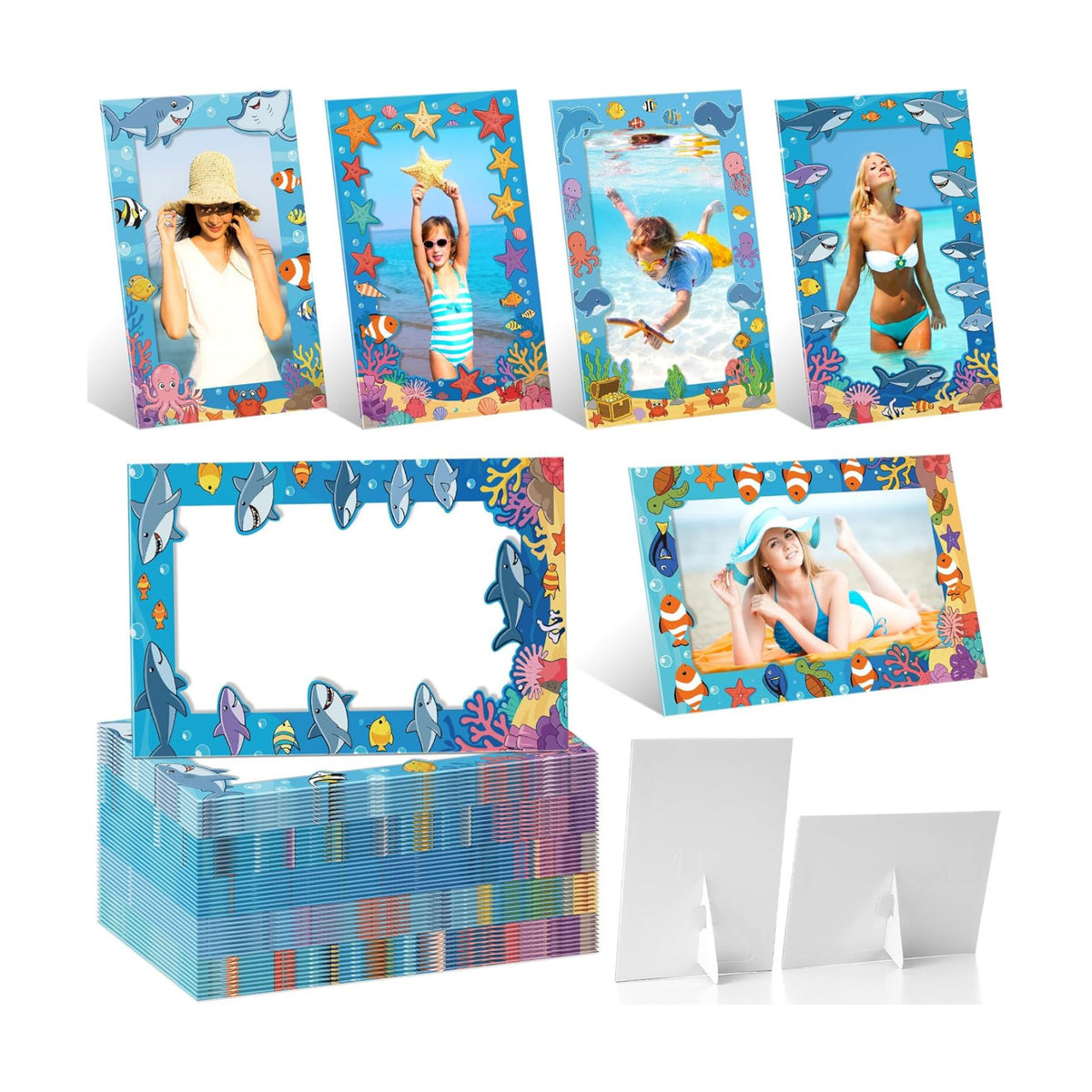 AmazingSpark 50 Pack Ocean Theme Paper Picture Frames with Stand