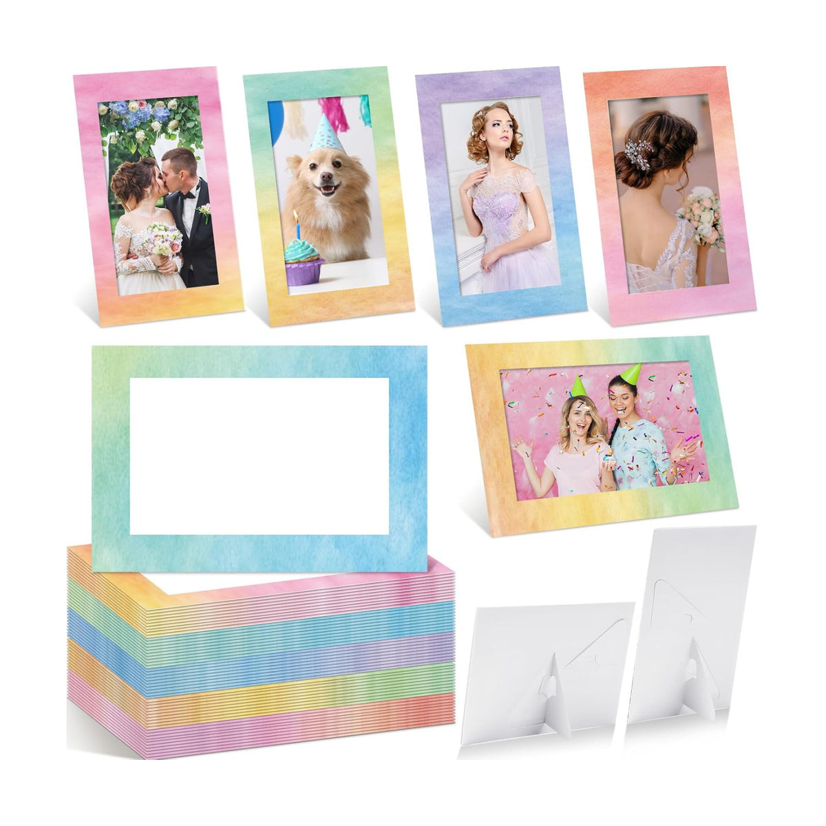 AmazingSpark 50 Pack Paper Picture Frames with Stands, Pastel Colors