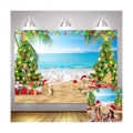 7x5ft July Christmas Backdrop Summer Beach Christmas Tree Photography Background Xmas Party Banner Tropical Hawaiian Holiday Decorations Supplies Photo Props