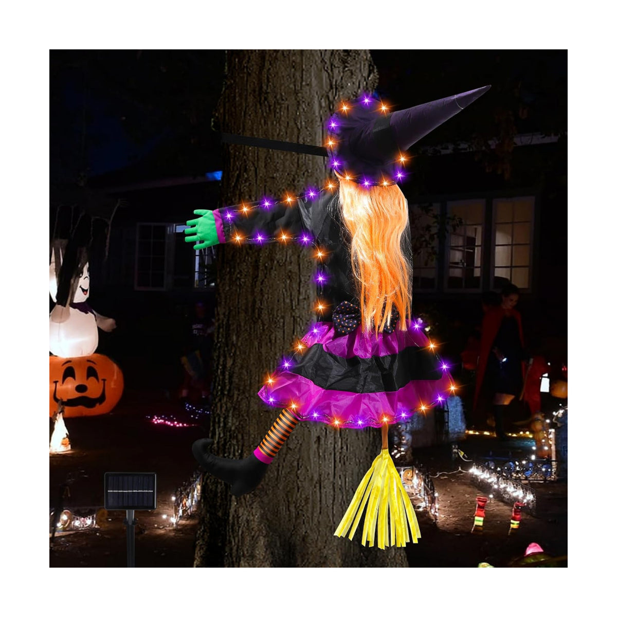 Halloween Decorations Outdoor, Solar Witch, Orange Purple-Large