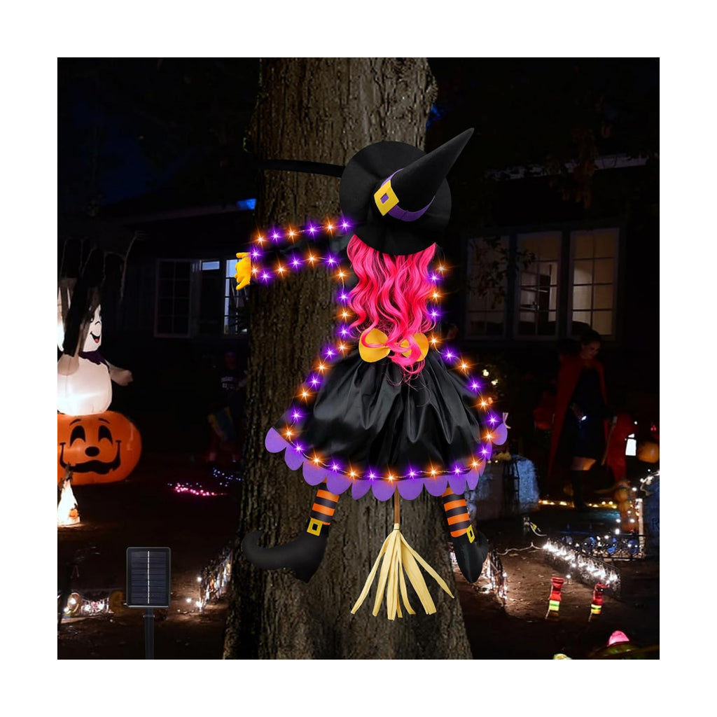Halloween Decorations Outdoor, Solar Witch, Pink Hair