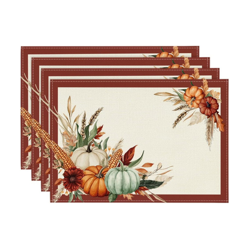 Artoid Mode Pumpkin Corn Leaves Fall Placemats Set of 4-12 x 18 Inch
