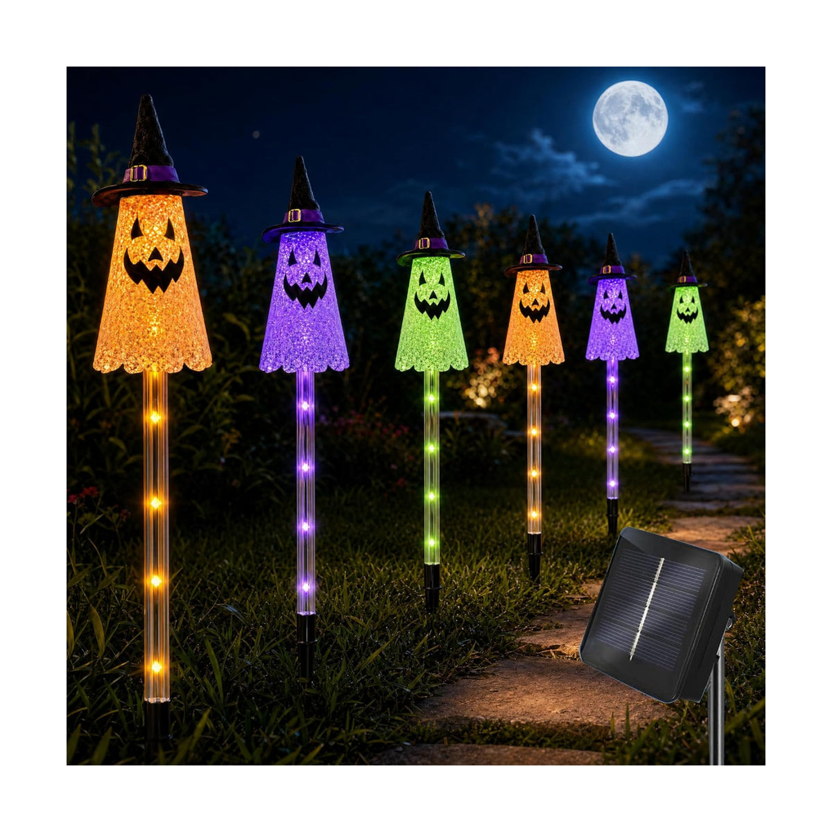 Dazzle Bright Solar Halloween Pathway Lights Outdoor, 6 Pack LED Ghost Stake Lights Waterproof Halloween Decoration, Solar Powered Landscape Light for Walkway Patio Yard Garden Porch Decor