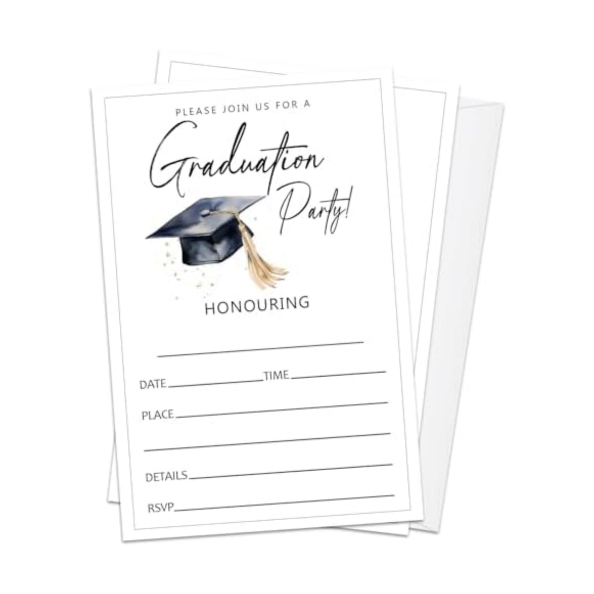 Minimalist Graduation Invitations 2026 with Envelopes - 20 Pack Class of 2026 Graduation Party Invitations, 4x6 Inch Fill-in Graduation Announcements for High School or College - A04