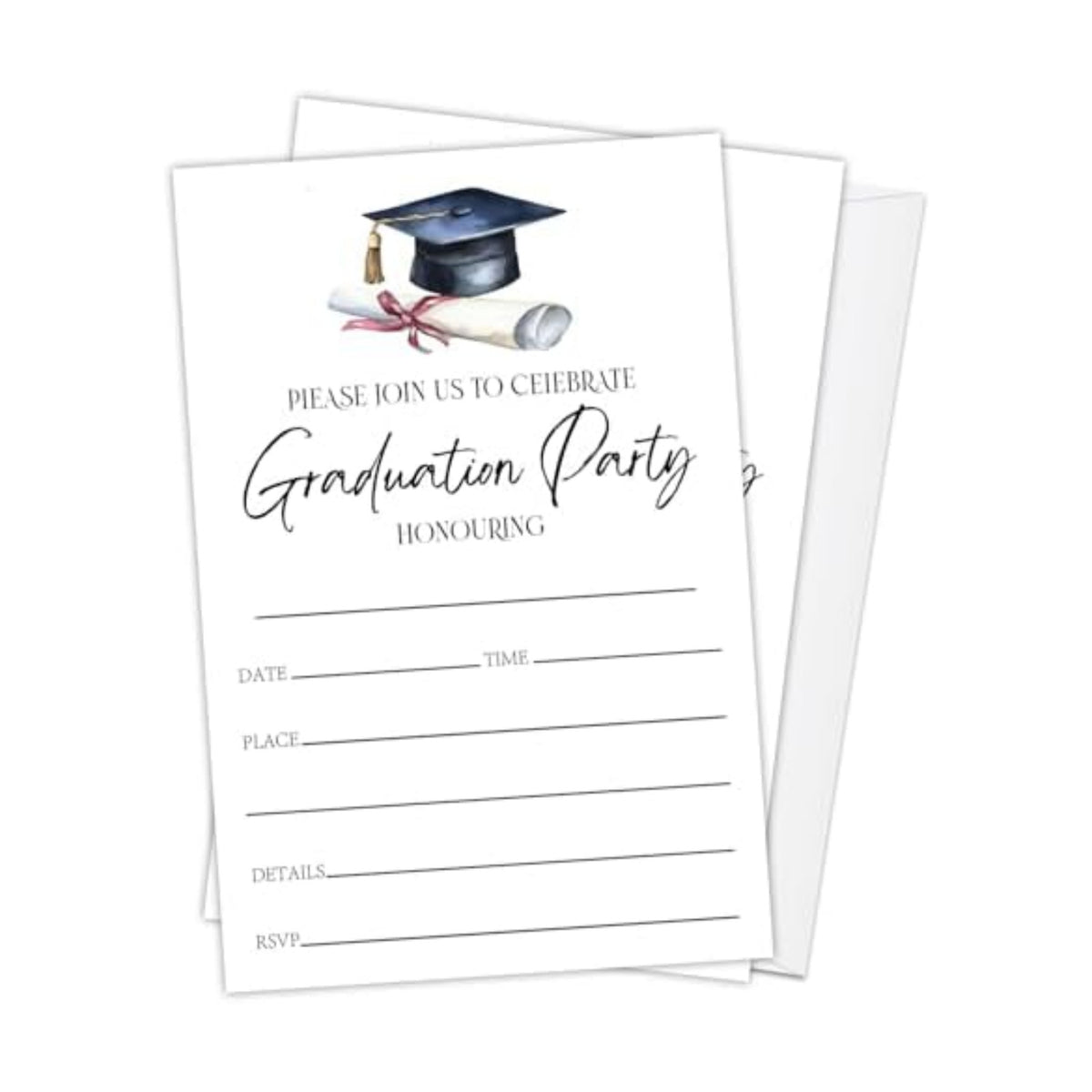 Classic Graduation Invitations 2026 with Envelopes - 20 Pack Class of 2026 Graduation Party Invitations, 4x6 Inch Fill-in Graduation Announcements for High School or College - A02