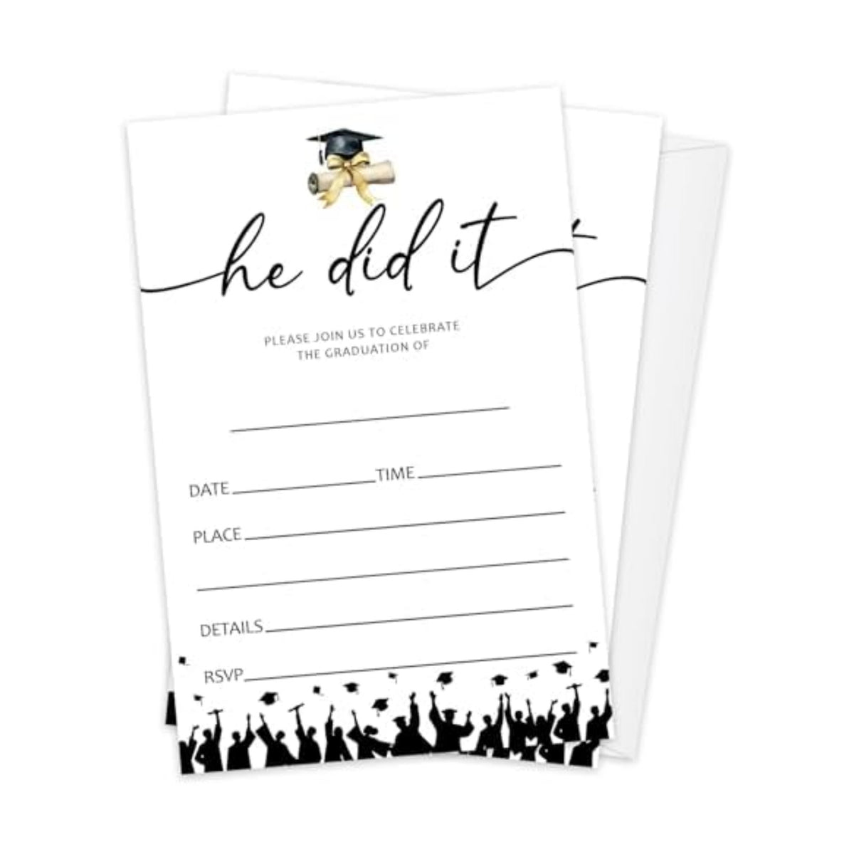 Graduation Invitations 2026 with Envelopes - 20 Pack Class of 2026 Graduation Party Invitations, 4x6 Inch Fill-in Graduation Announcements for High School or College - A11