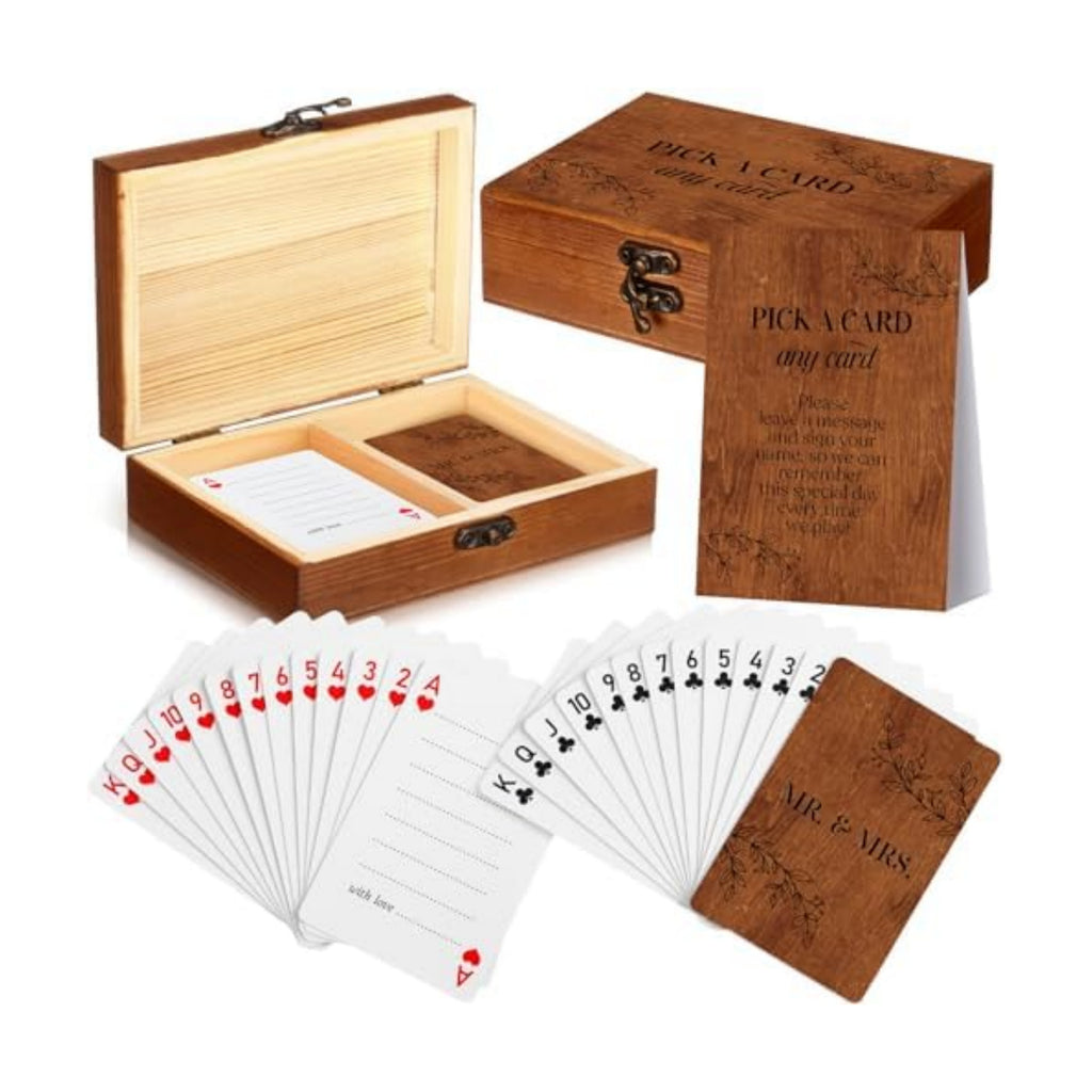 AceOrbit 57 Pack Rustic Wedding Guest Book Playing Card Set with Wooden Box