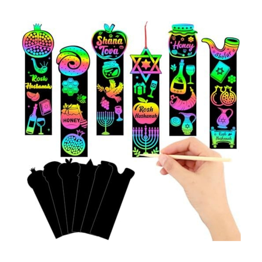 JUNEBRUSHS 30 Pack Rosh Hashanah Scratch Art Bookmarks