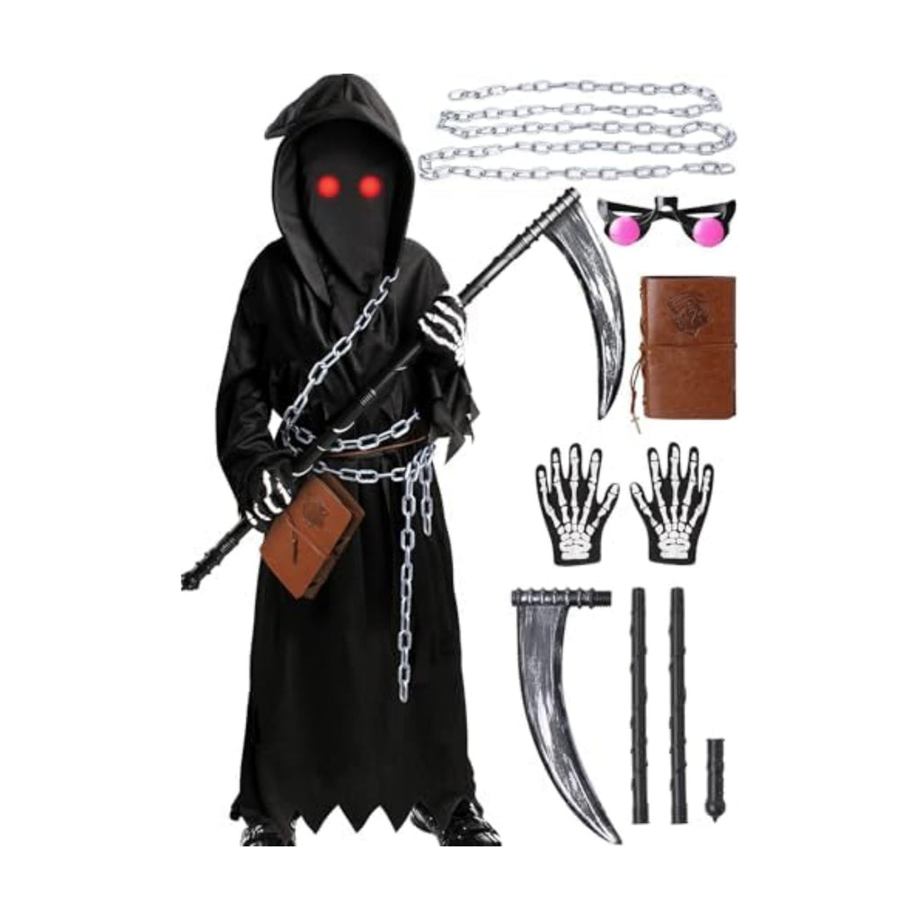 Grim Reaper Costume Kids Boys,7 PCS Scary Halloween Costumes for Kid