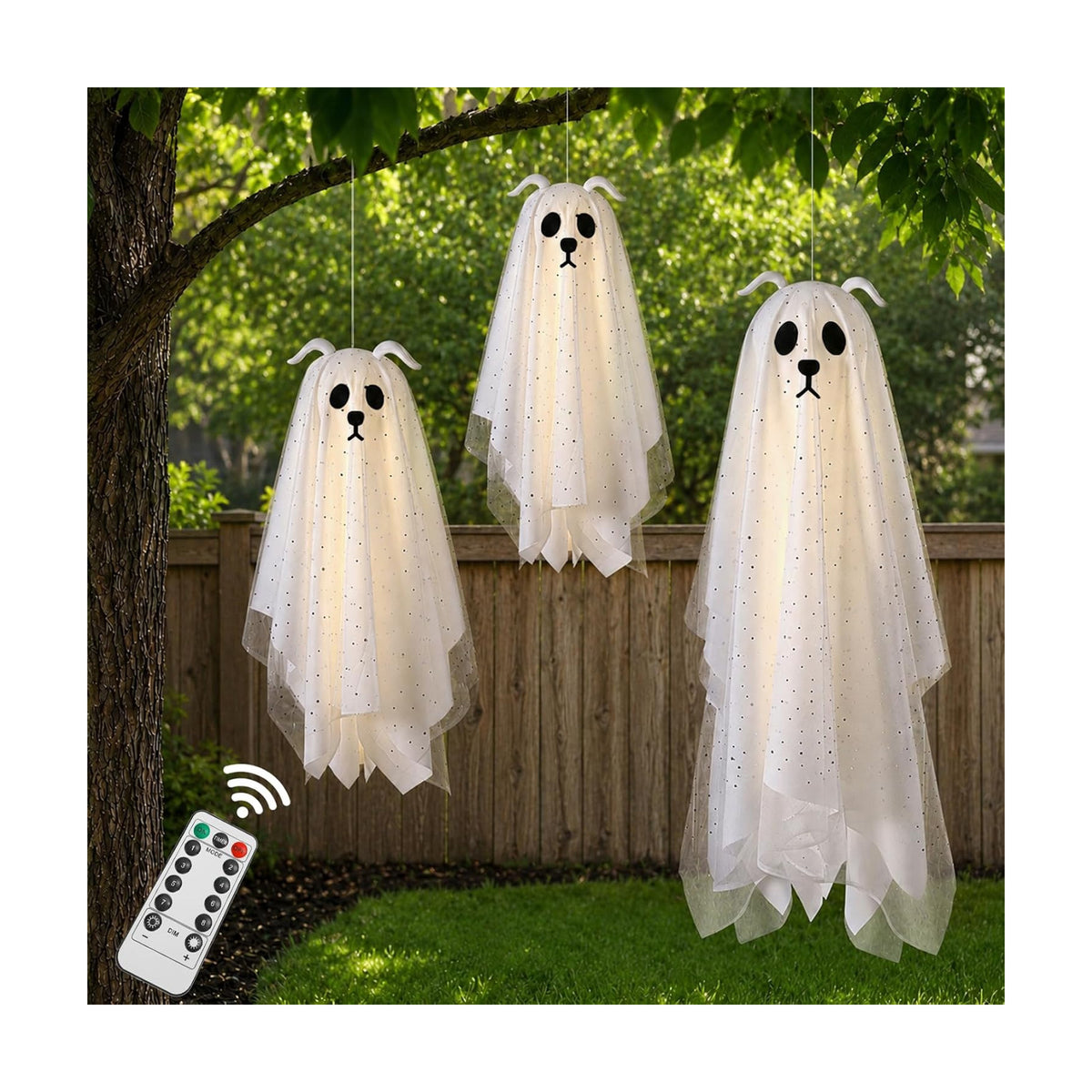Halloween Decorations Outdoor, 3 Pack Lighted Dog Ghost Hanging Decor