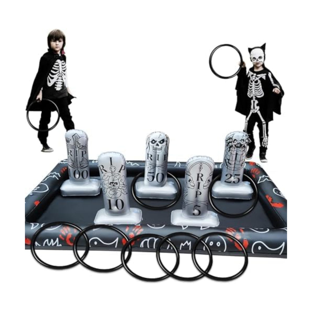 Giant Tombstone Ring Toss Games Halloween Party Game Favors for Kids Inflatable Gravestone Ring Toss Game Halloween Party Decor Outdoor Carnival Game Classroom Indoor Outdoor School Yard