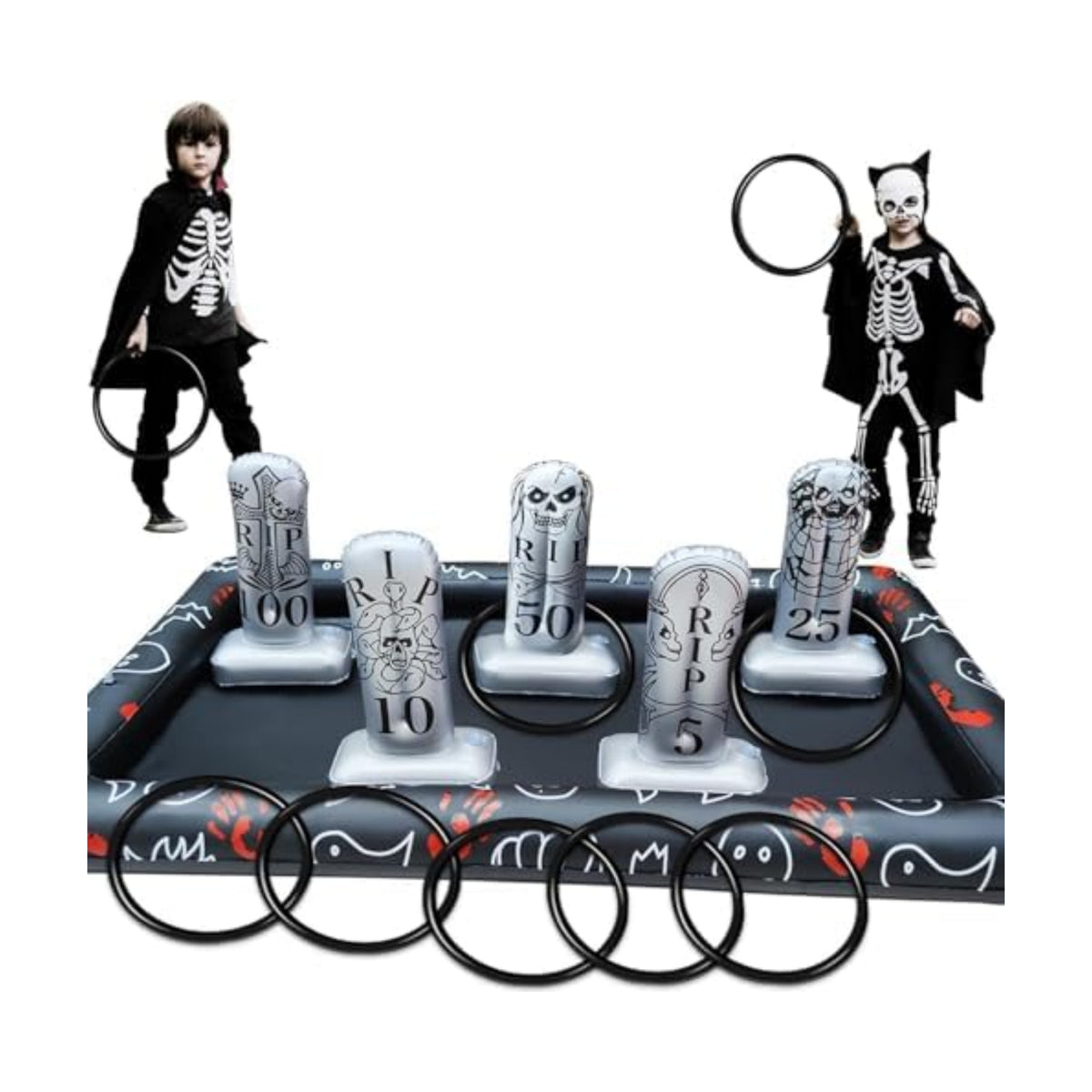 Giant Tombstone Ring Toss Games Halloween Party Game Favors for Kids Inflatable Gravestone Ring Toss Game Halloween Party Decor Outdoor Carnival Game Classroom Indoor Outdoor School Yard