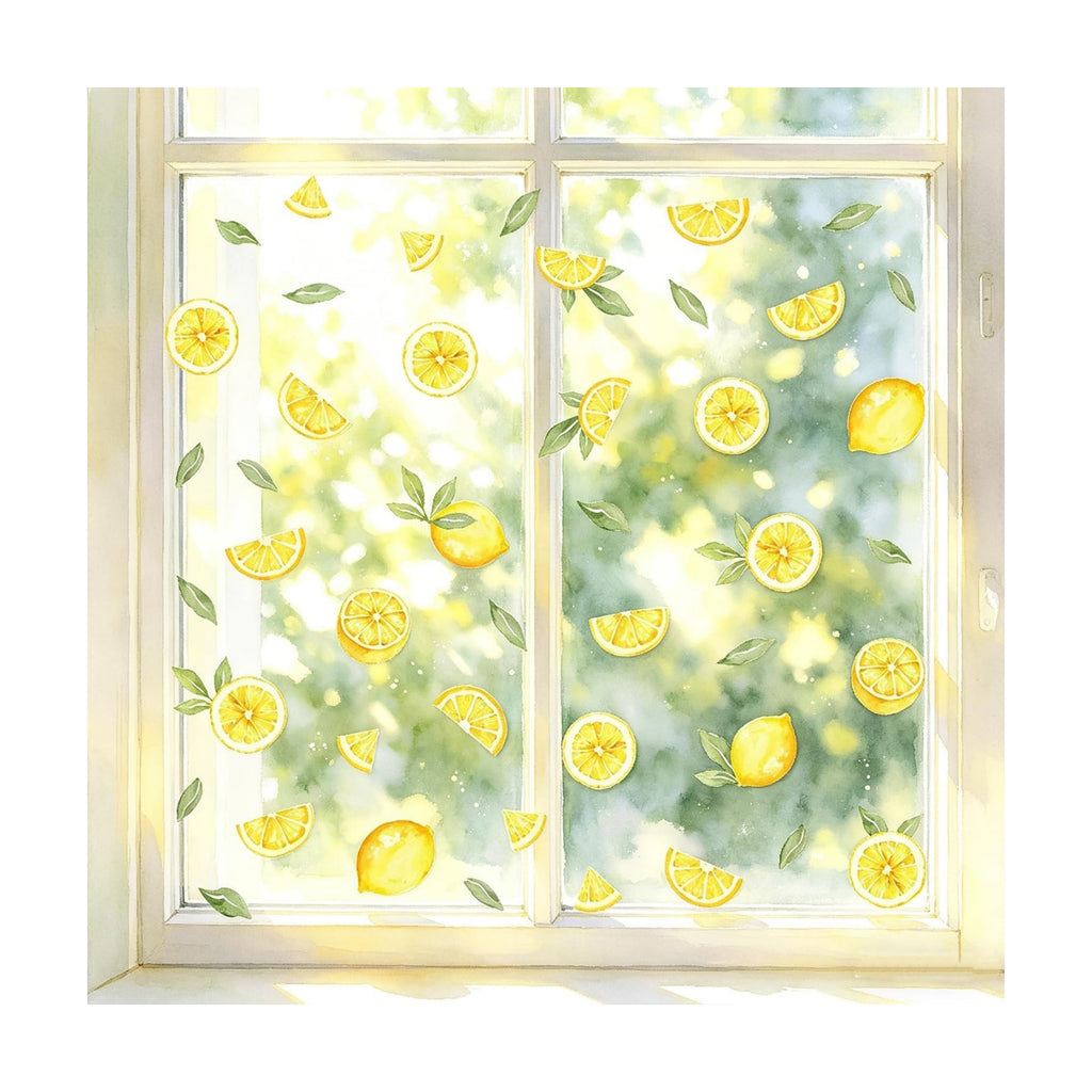 4 Sheets Static Cling Summer Lemon Window Clings 112 Pcs Cute Reusable PVC Window Stickers No Adhesive Removable Fruit Decals for Kitchen Glass Door Cabinet Refrigerator Home Decor